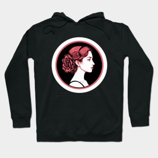 Pink, Black, and White Woman with Roses in Her Hair Hoodie